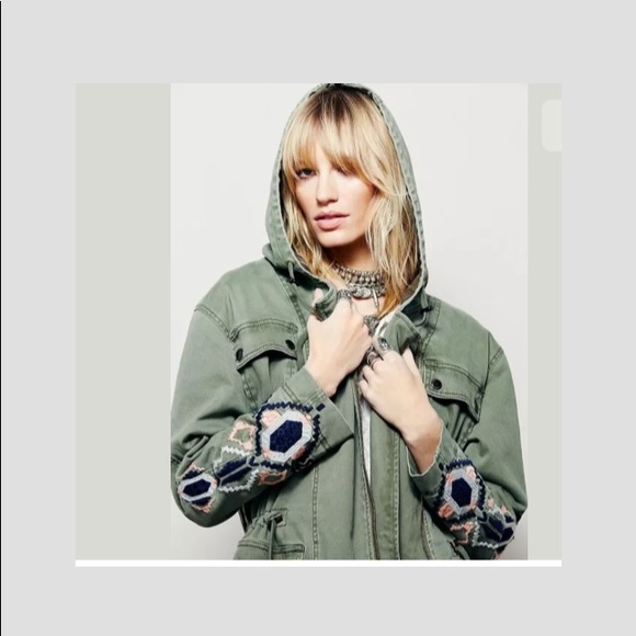 FREE PEOPLE DISTRESSED PARKA COAT unique ADORABLE - Picture 2 of 6